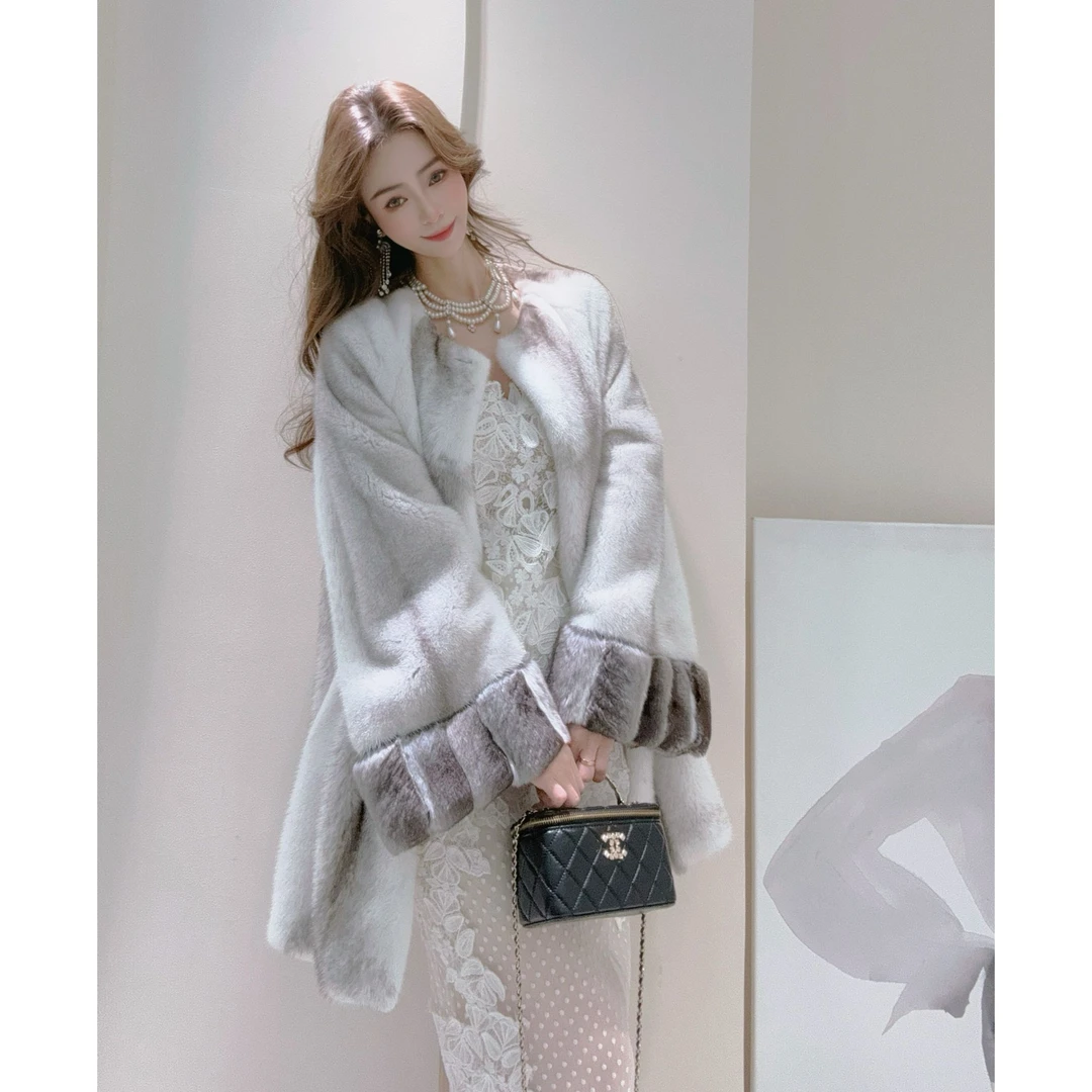 希屿 【月雾轻裘】龙猫袖中长款短二水貂皮草外套