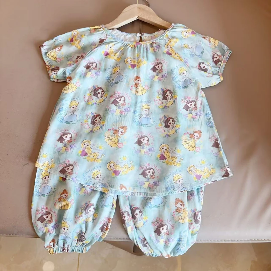 179冰雪棉绸亲子短袖套装2025夏季女童可爱短袖长裤套装