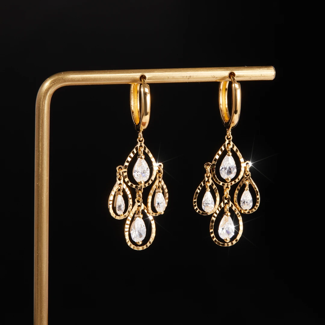 925银合成锆石耳饰 S925银 雀羽流苏耳环