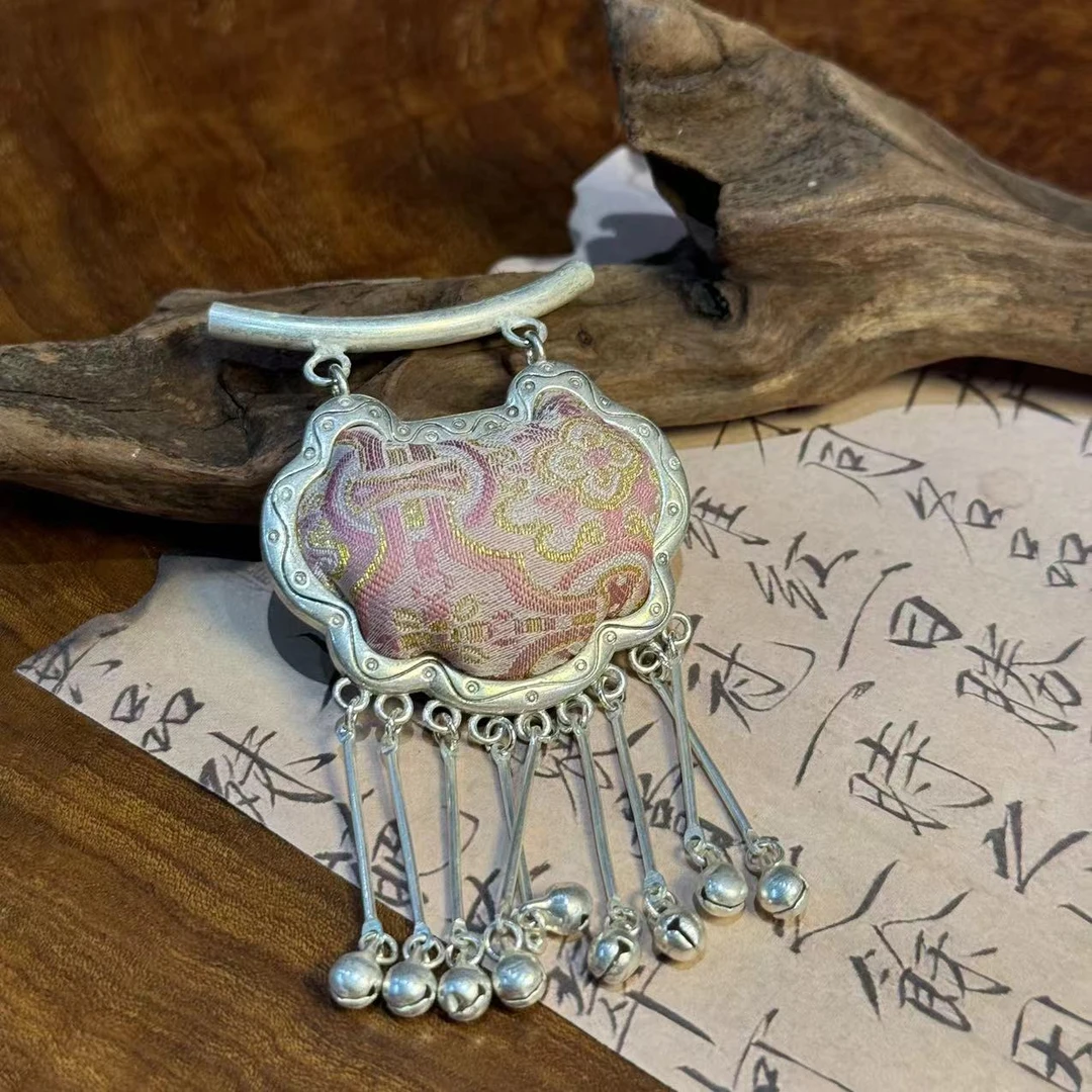 【粉定胜】非遗宋锦纯手工定胜纹平安锁项链气质轻奢时尚百搭精致