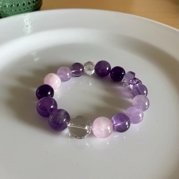 天然玻利维亚乌拉圭紫水晶粉水晶白水晶紫锂辉手串手链12-14mm
