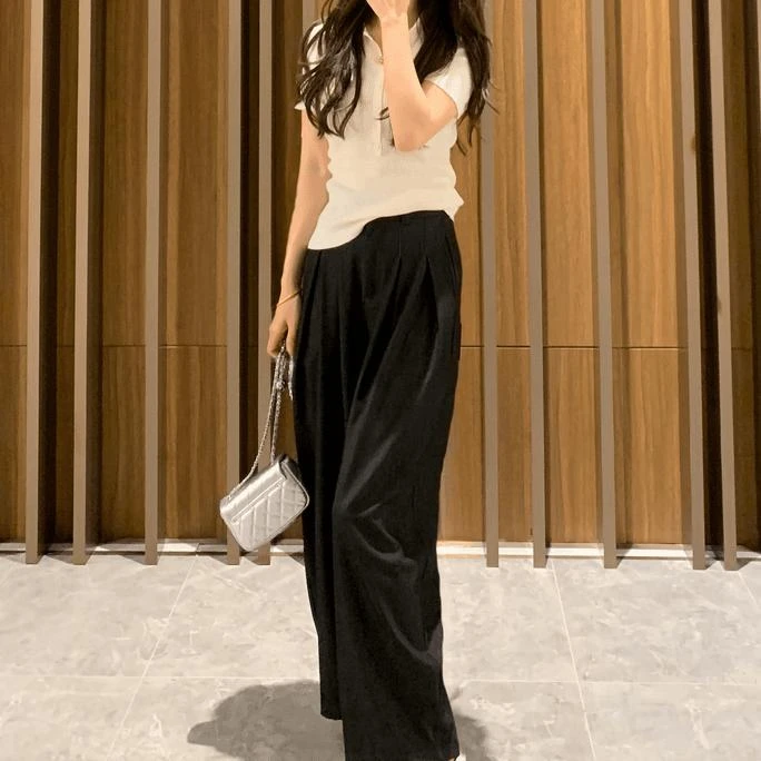 韩版2025夏季新款气质薄款通勤休闲裤时尚宽松百搭高腰阔腿裤女