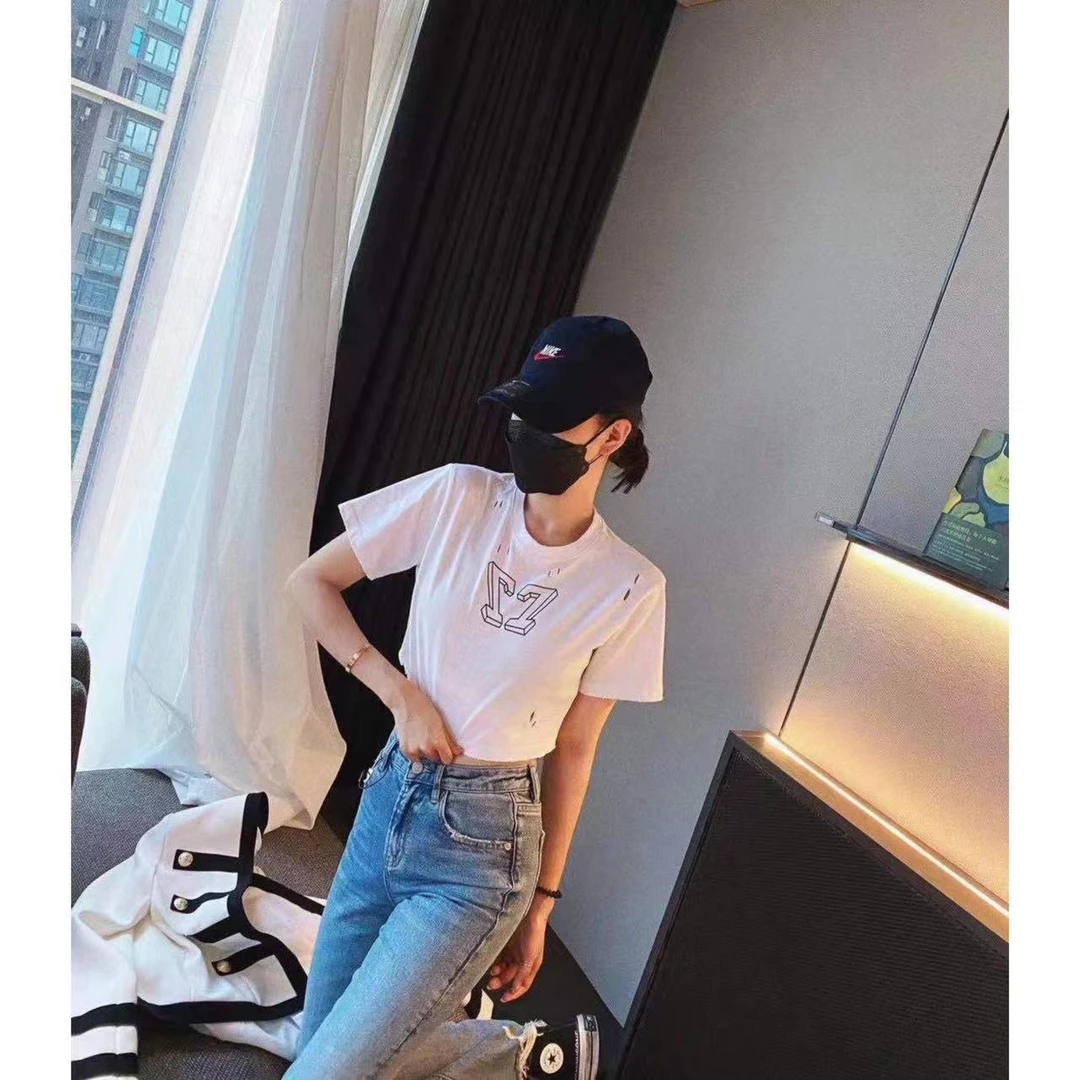 短袖新潮风极简风T恤休闲牛仔开叉百搭圆领