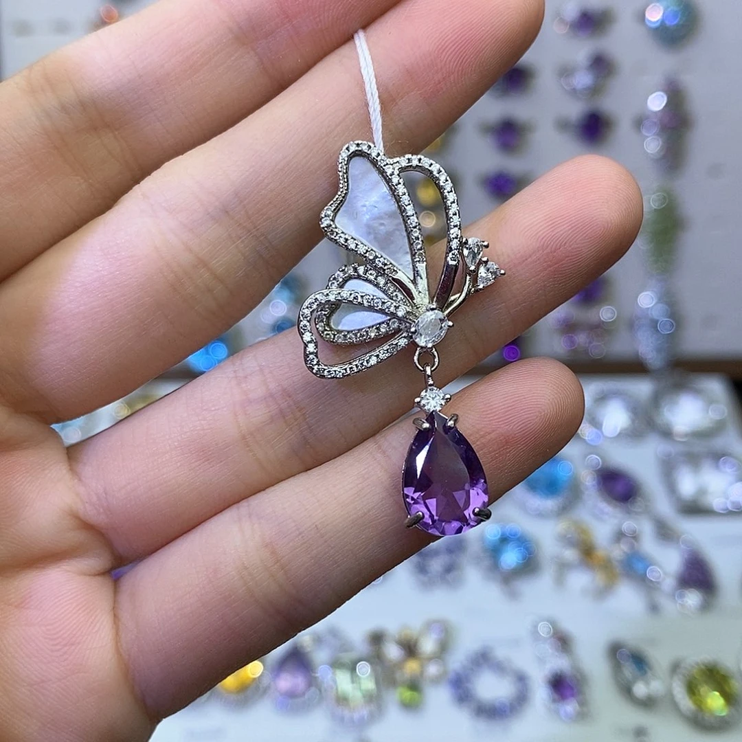 吊坠(不含链)银S925镶嵌紫晶（不含证书）