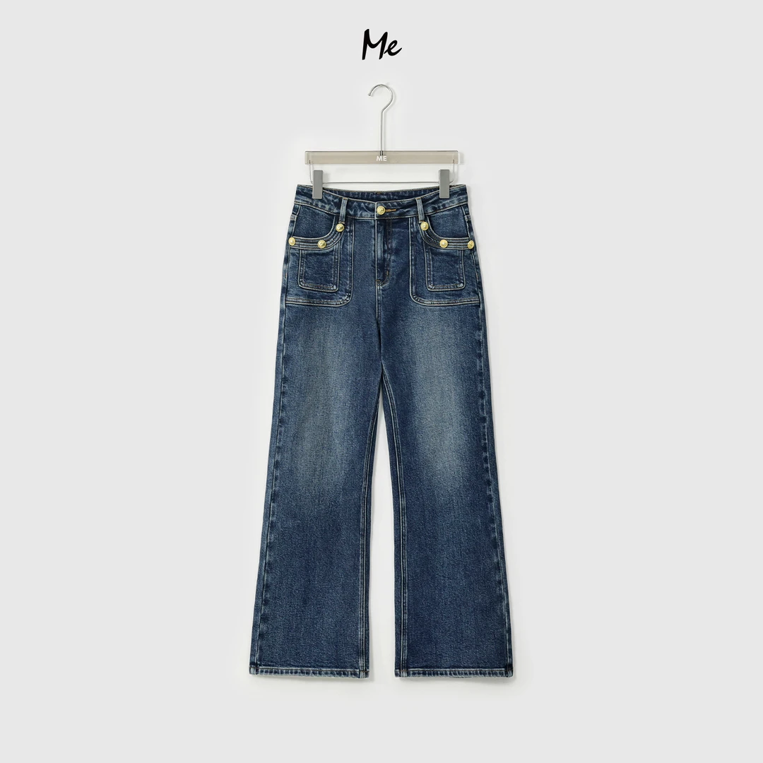 ME【千禧直筒裤（弹力磨毛）】锁温高弹高腰显瘦水洗牛仔裤MESA4308