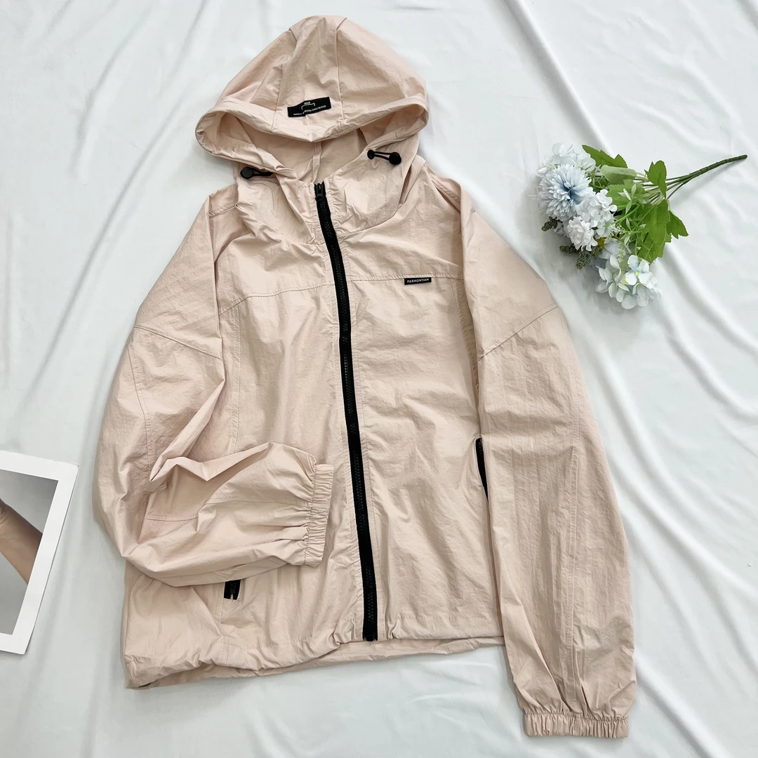 【叶子服饰】夏季新款简约百搭连帽拉链防晒冲锋衣773
