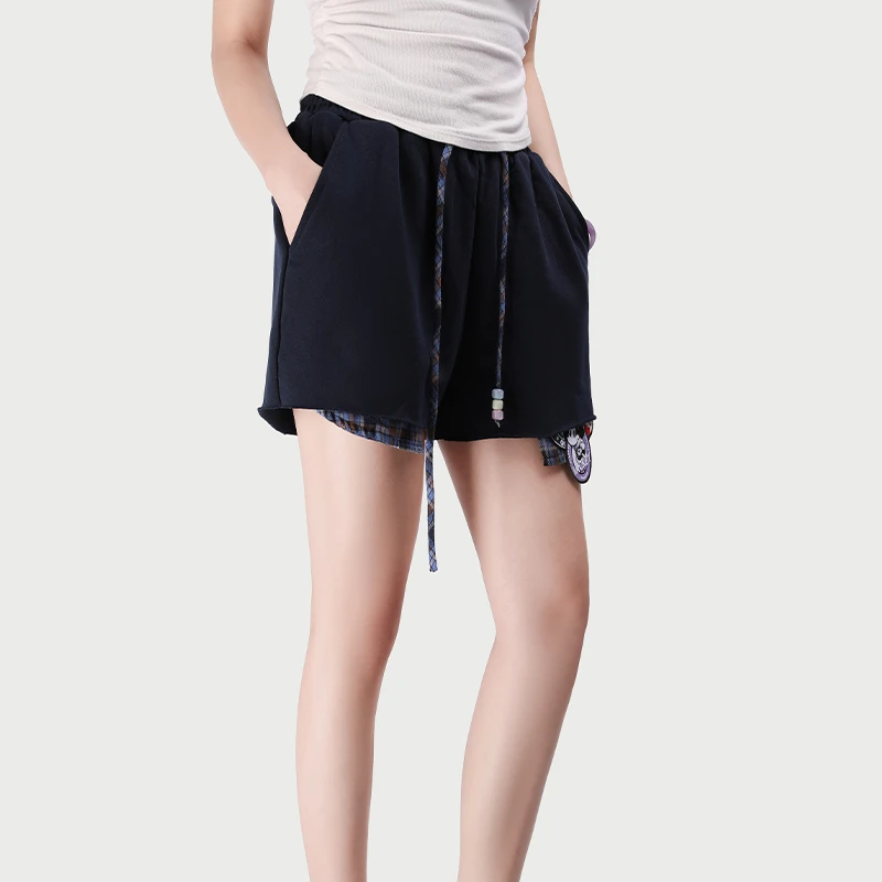 RAQDK32661小个子2025夏季新款设计感卡通刺绣抽绳系带休闲短裤女