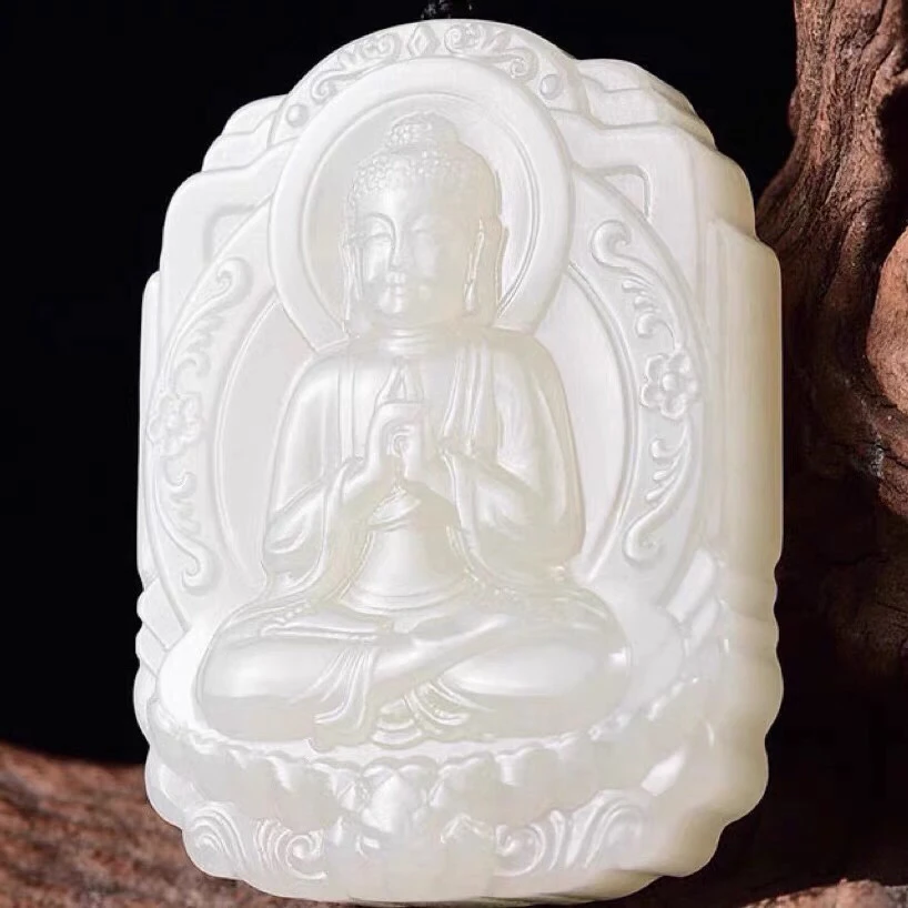 天然和田玉老矿白玉大日如来/羊猴守护佛双面精雕基地质检