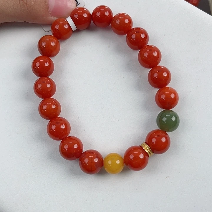未镶嵌瓦西柿子红diy圆珠单圈10mm南红玛瑙