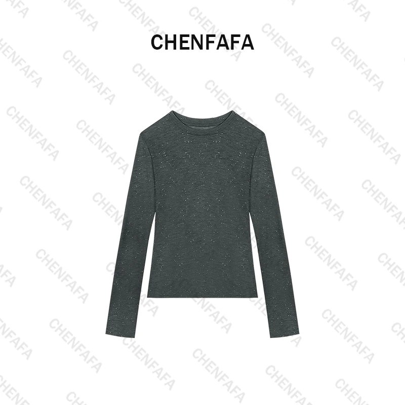 【纯色亮片圆领长袖修身打底衫女春季韩系收腰显瘦上衣 ZB0001】