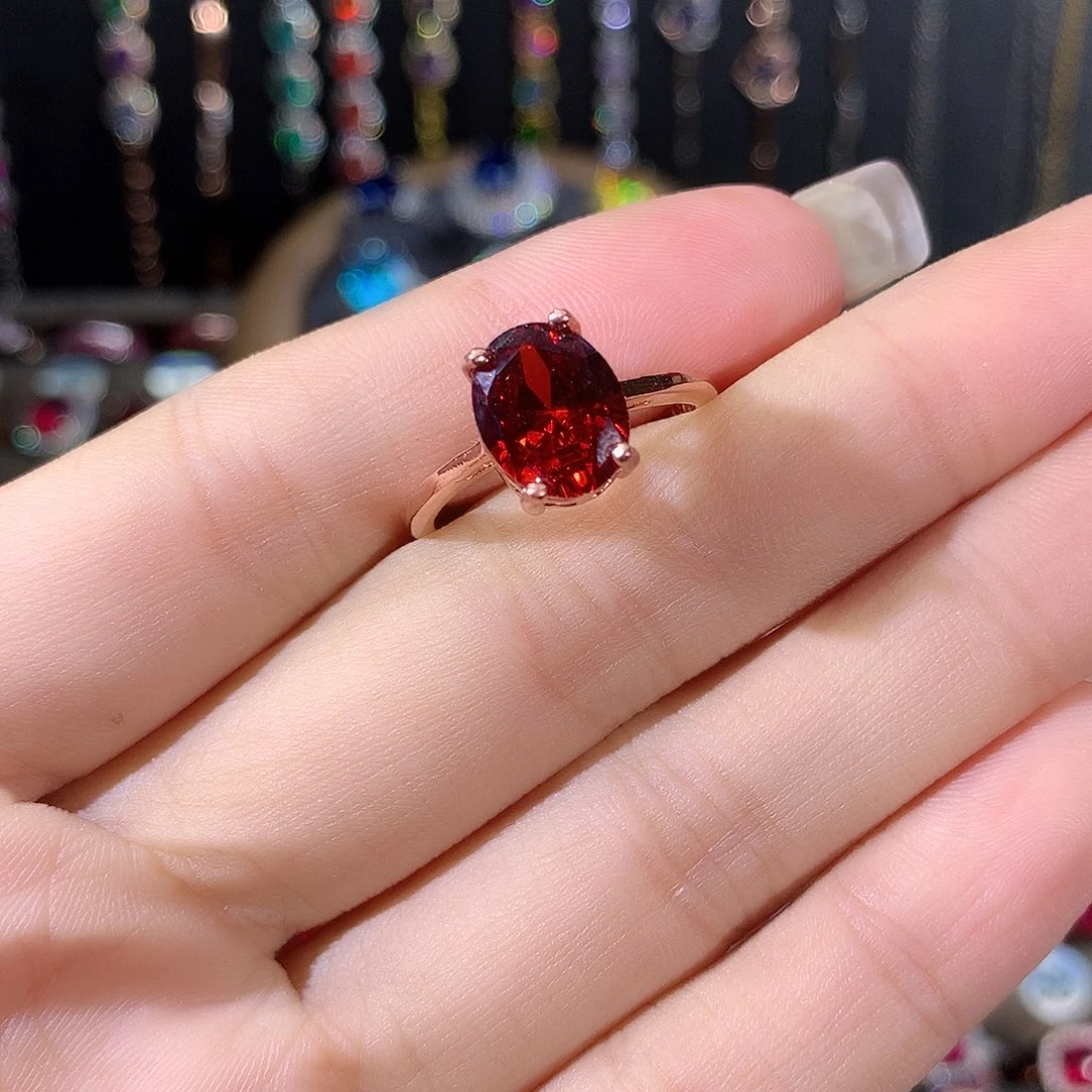 银S925镶嵌戒指石榴石玫瑰金810