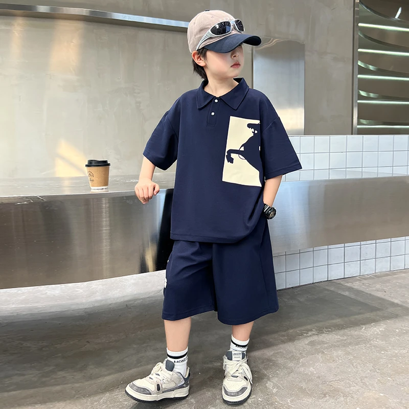 男童夏装套装2025新款中大童夏季薄款儿童翻领POLO衫运动休闲洋气