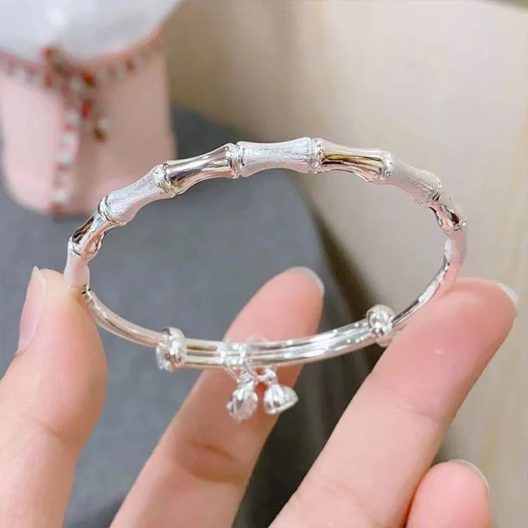 足银手镯 纯银手镯女竹节足银9999实心镯子年轻款送女友生日礼物