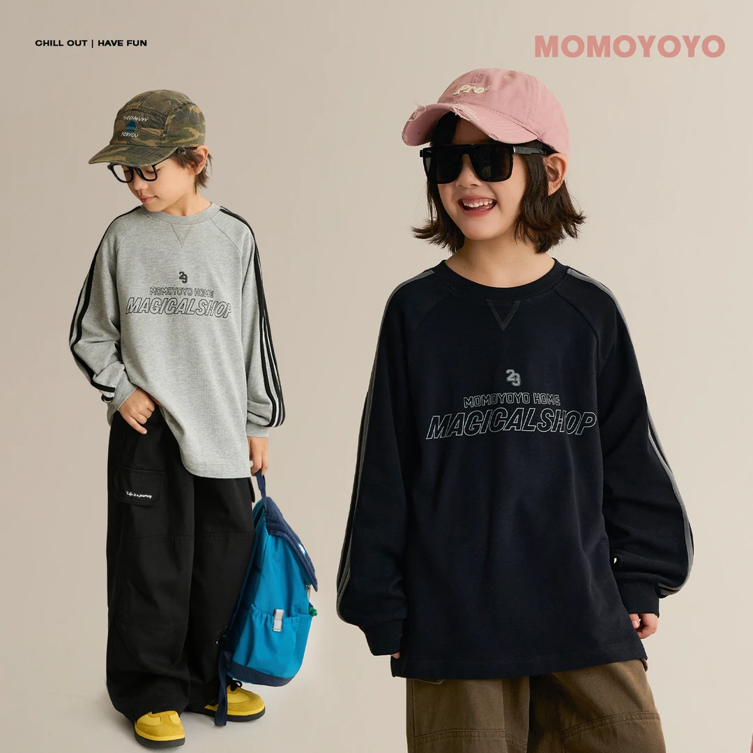 辰辰妈【晶姐日常】男女童长袖T恤秋季新款字母宽松亲子上衣8452D