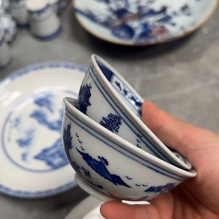青花梧桐小茶碗2个