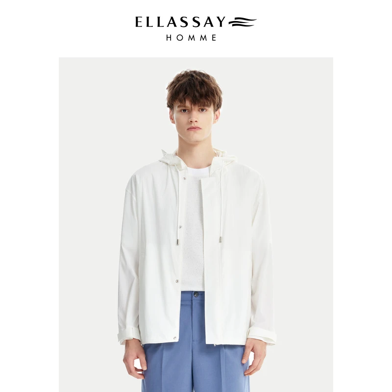 ELLASSAY歌力思男装新款轻薄透气防晒连帽外套男士EME343T00300