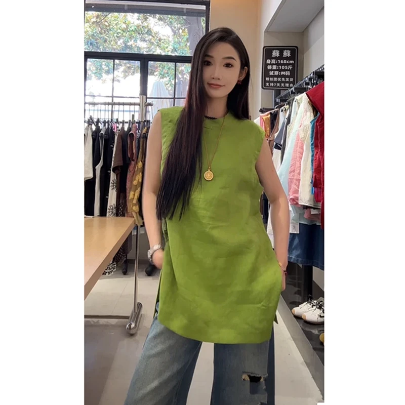 韩版ins休闲纯色中长款无袖背心女夏季2025新款高端超火气质上衣