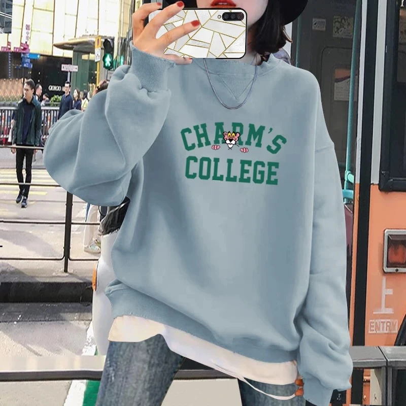 3879春秋男女同款拼接字母卫衣宽松休闲显瘦