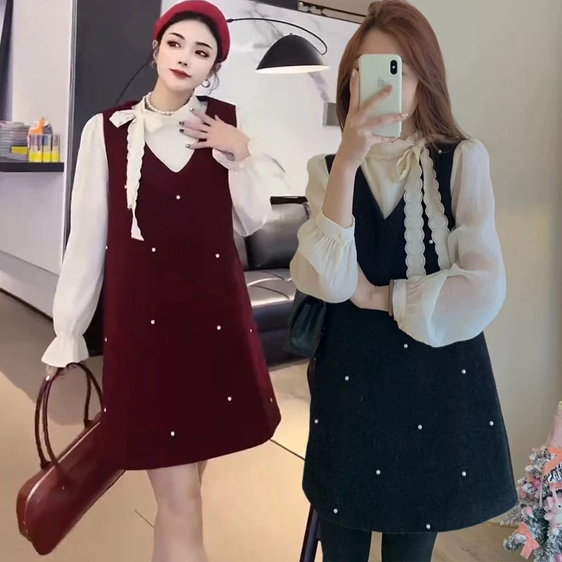 气质显瘦连衣裙小香风秋冬减龄法式时尚洋气网红辣妈中长款两件套