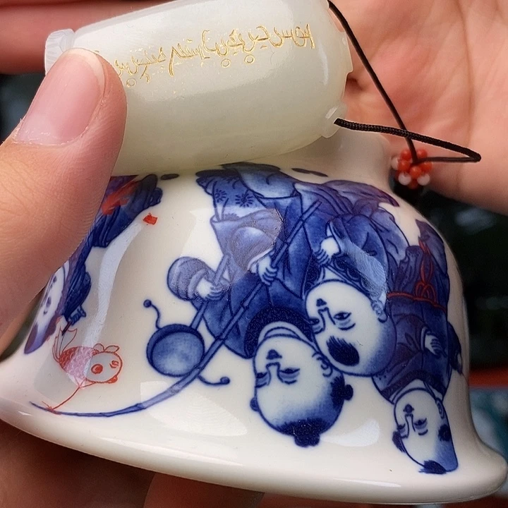 白**冰青花瓷茶杯一个心中有佛