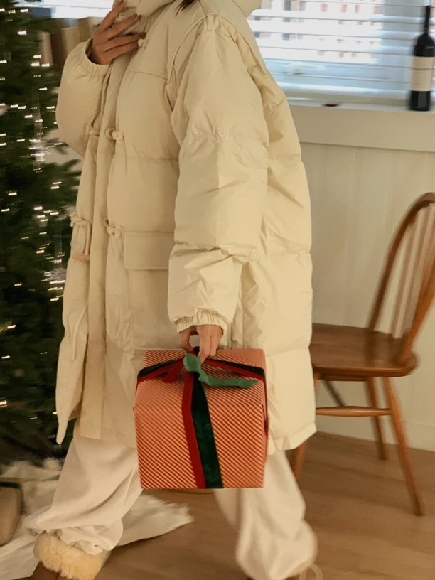 Onni [ 月下独白 ] 简约韩系长款带帽牛角扣保暖90鸭鸭羽绒服