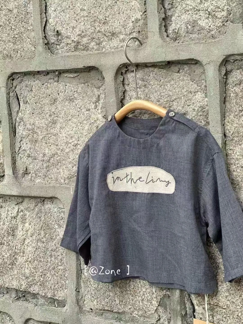 套头衬衣小童可爱春夏新款烟灰色小众设计透气百搭森系儿童衬衫潮