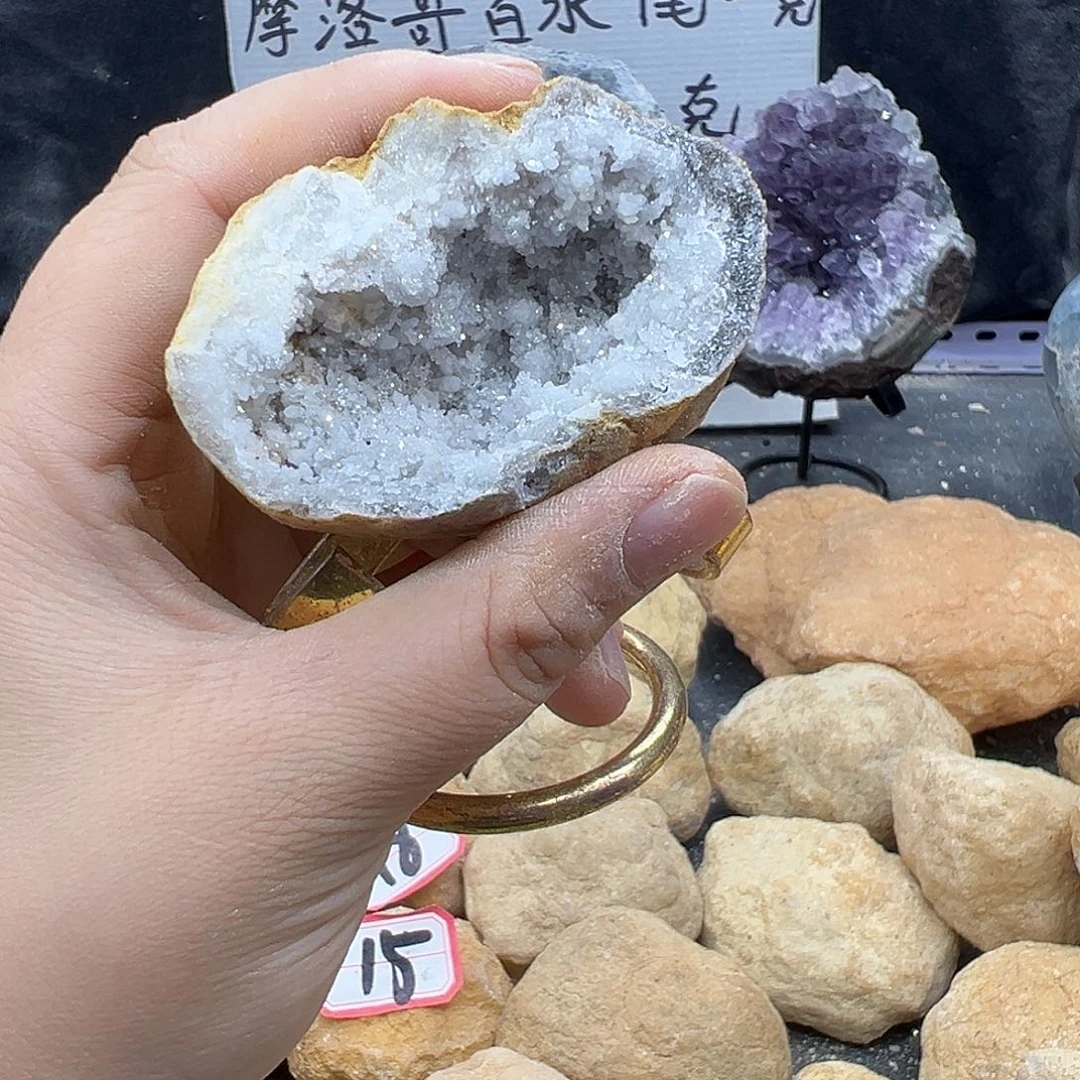 石材摩洛哥晶洞摆件漂亮