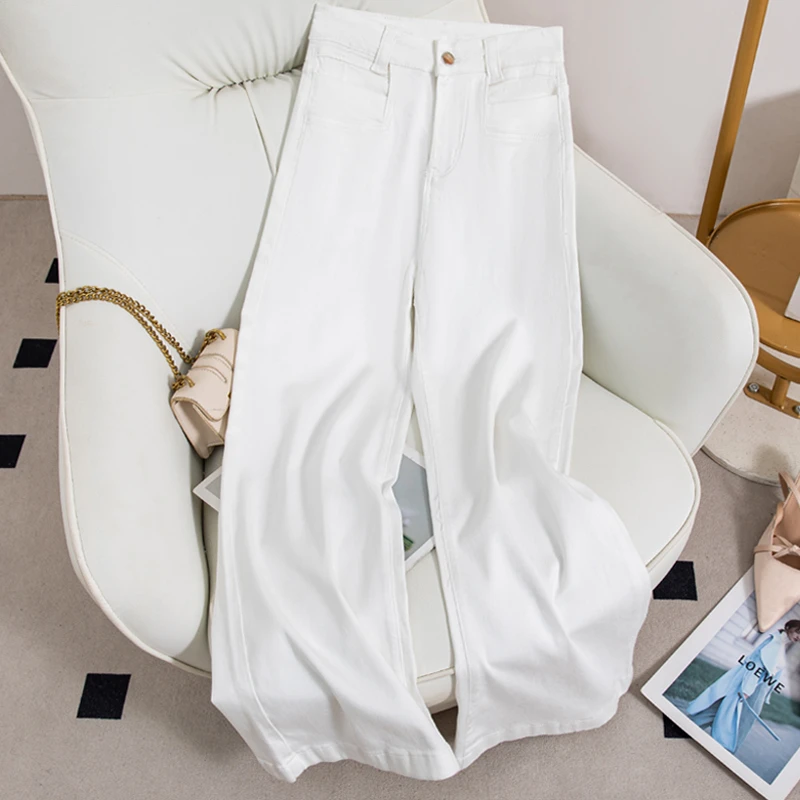 莱赛尔天丝牛仔裤女宽腿喇叭裤夏款高腰显瘦弹力拖地不贴腿百搭