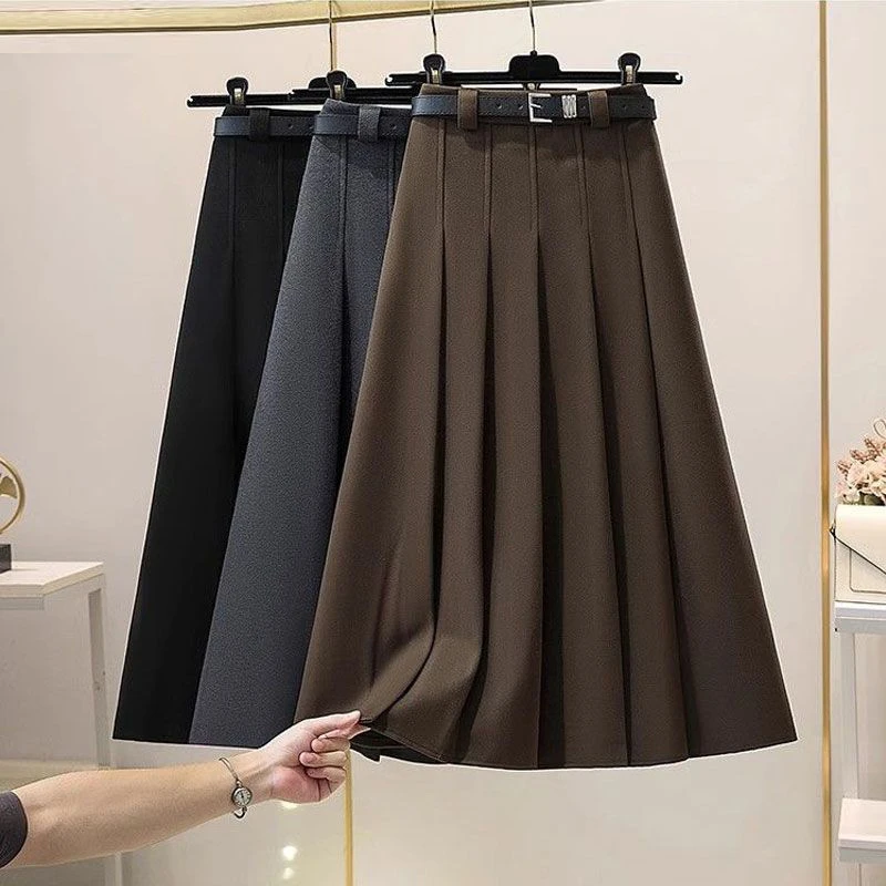 KALUOLAI/卡洛莱森系A字中长款毛呢半身裙秋冬新款高腰韩版百褶裙