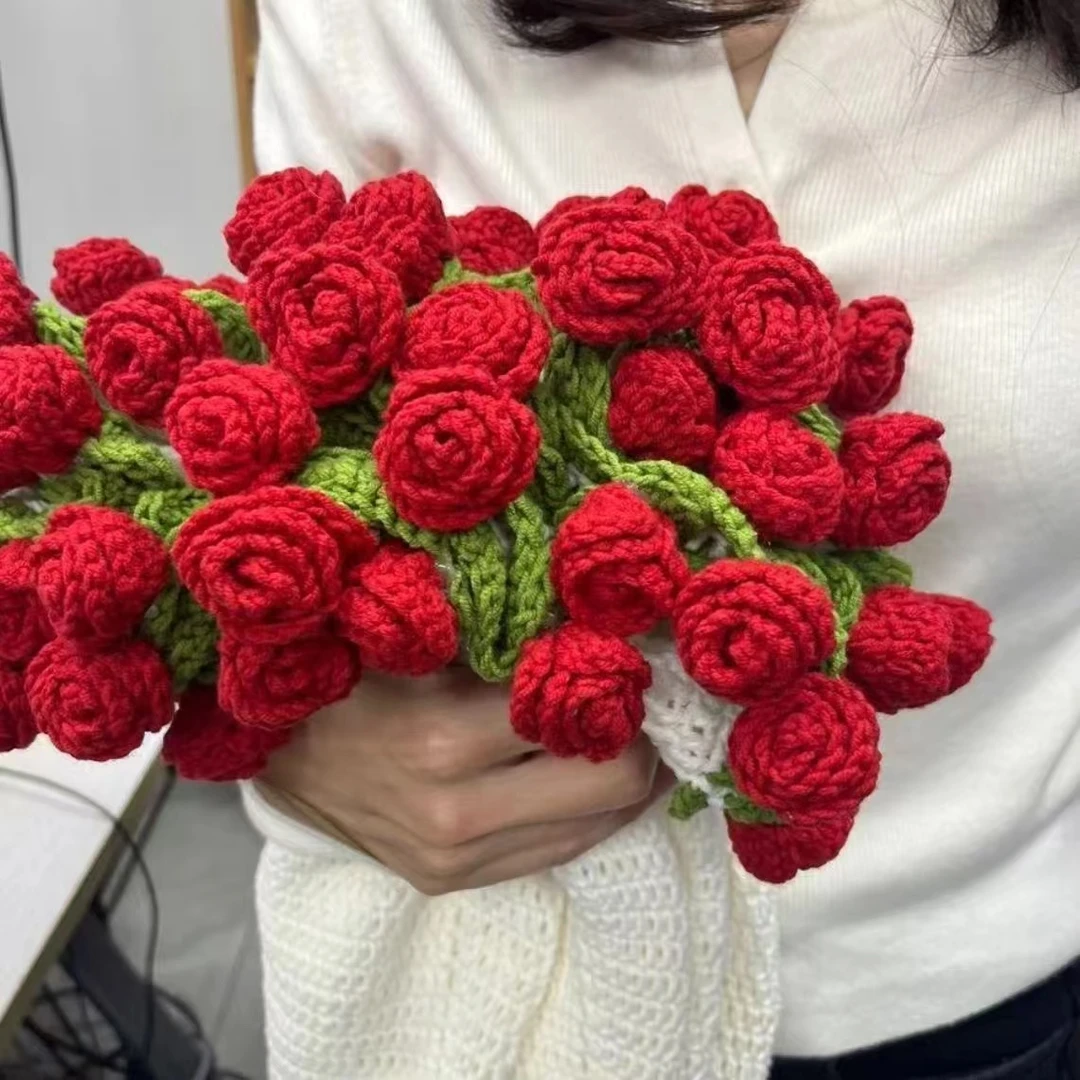 毛毯花束diy材料包玫瑰花朵毯子钩织毛线钩花编织自制礼物送女友