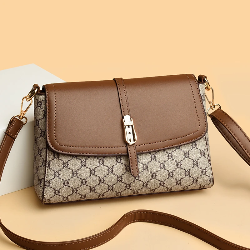 正品真皮女包洋气时尚休闲百搭小包包单肩斜跨包中年妈妈包斜挎包