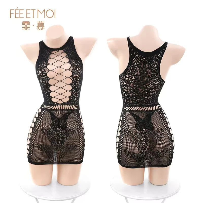 镂空透网眼可撕连身裙