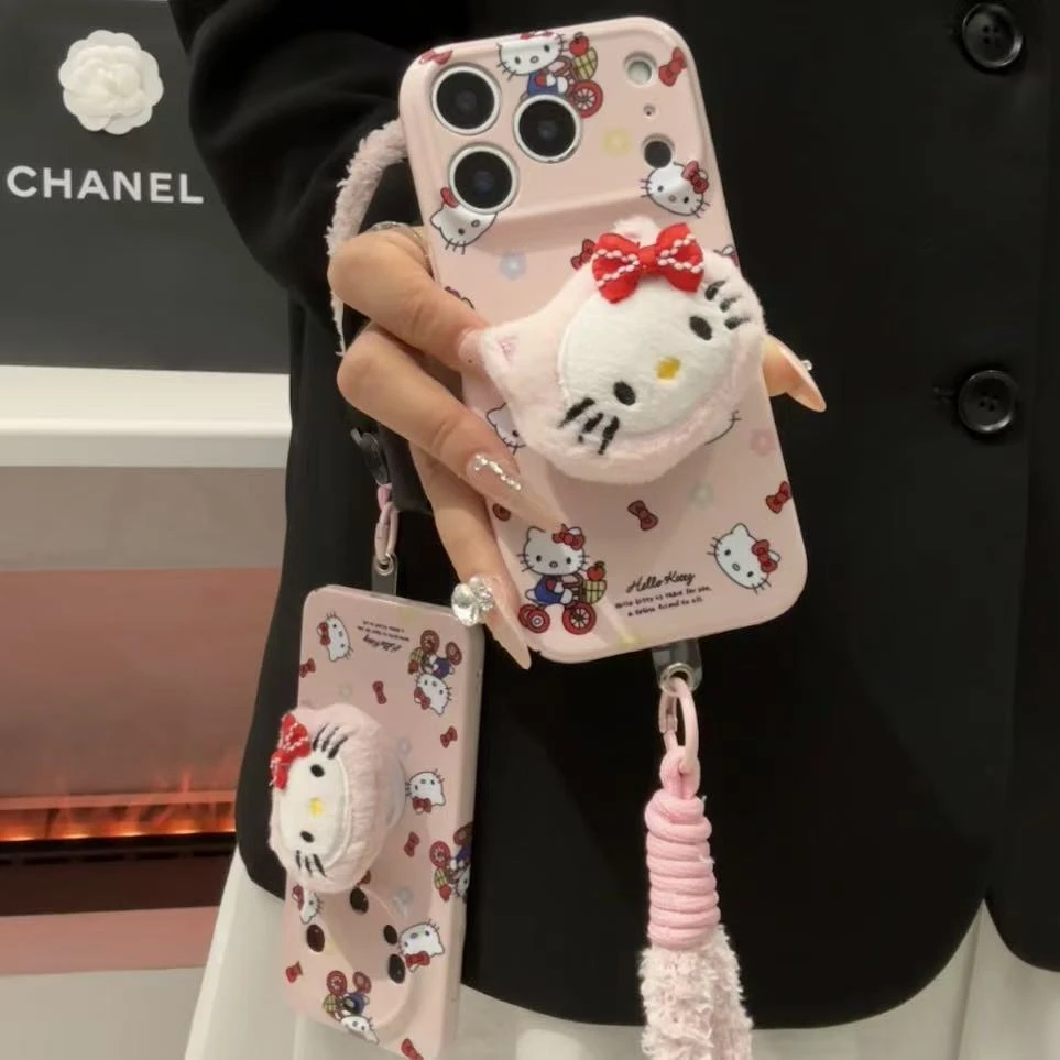 奥菲顿毛绒kt头支架挂绳适用苹果17菲林16手机壳华为vivo小米oppo