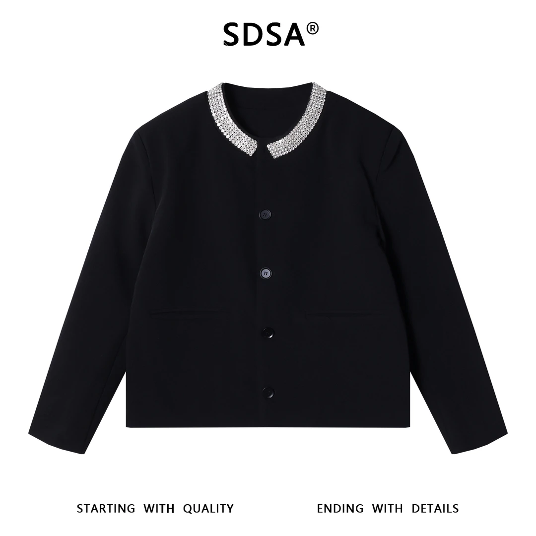 SDSA男士秋冬新款痞帅男装时尚镶钻设计纽扣开衫西装夹克百搭宽松