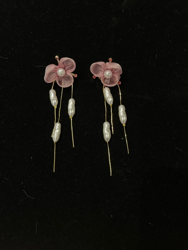喜看网纱花朵流苏耳环氛围新娘饰品