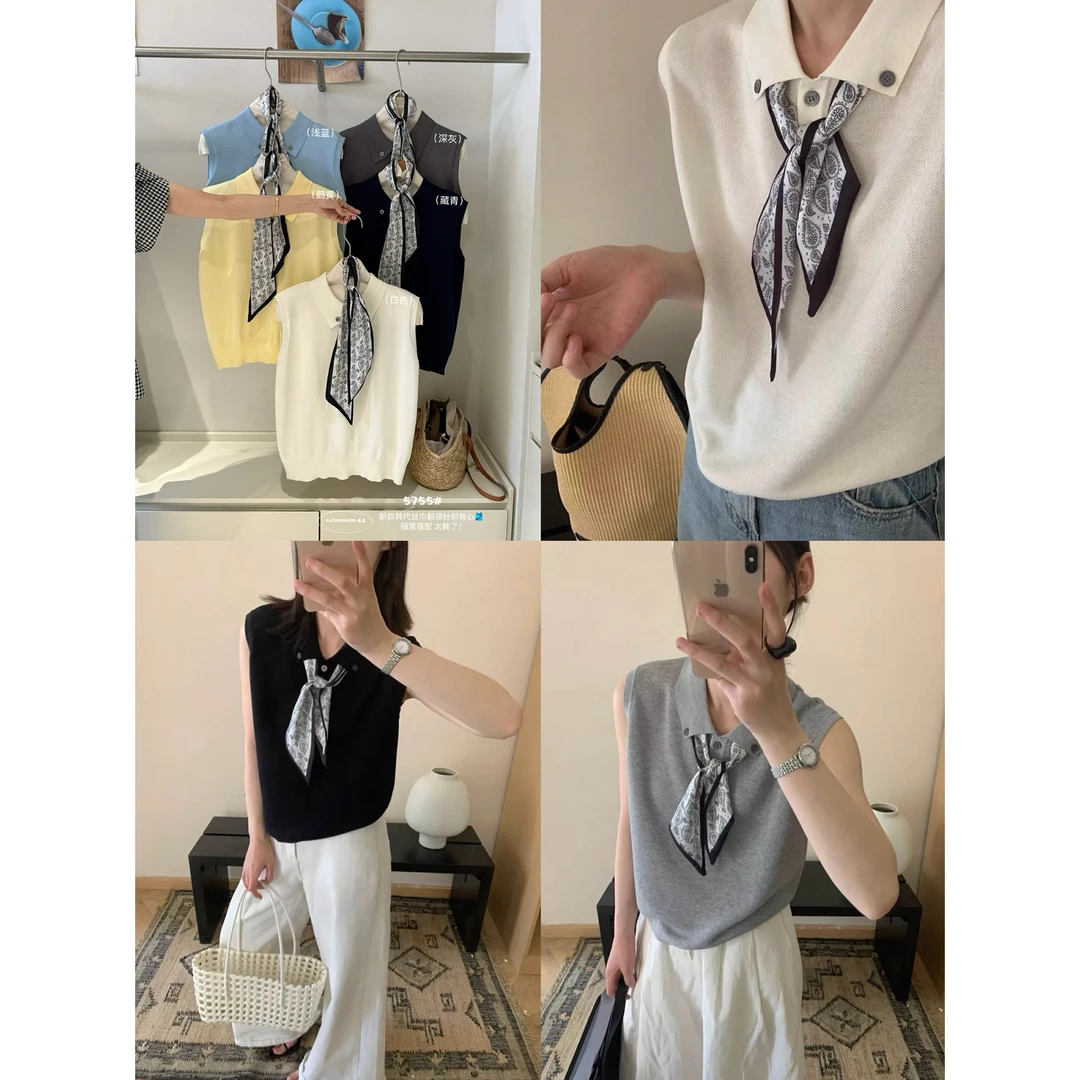 美树 想象 SAILORMOON 日常通勤翻领多色百搭针织衫(配丝巾)5755