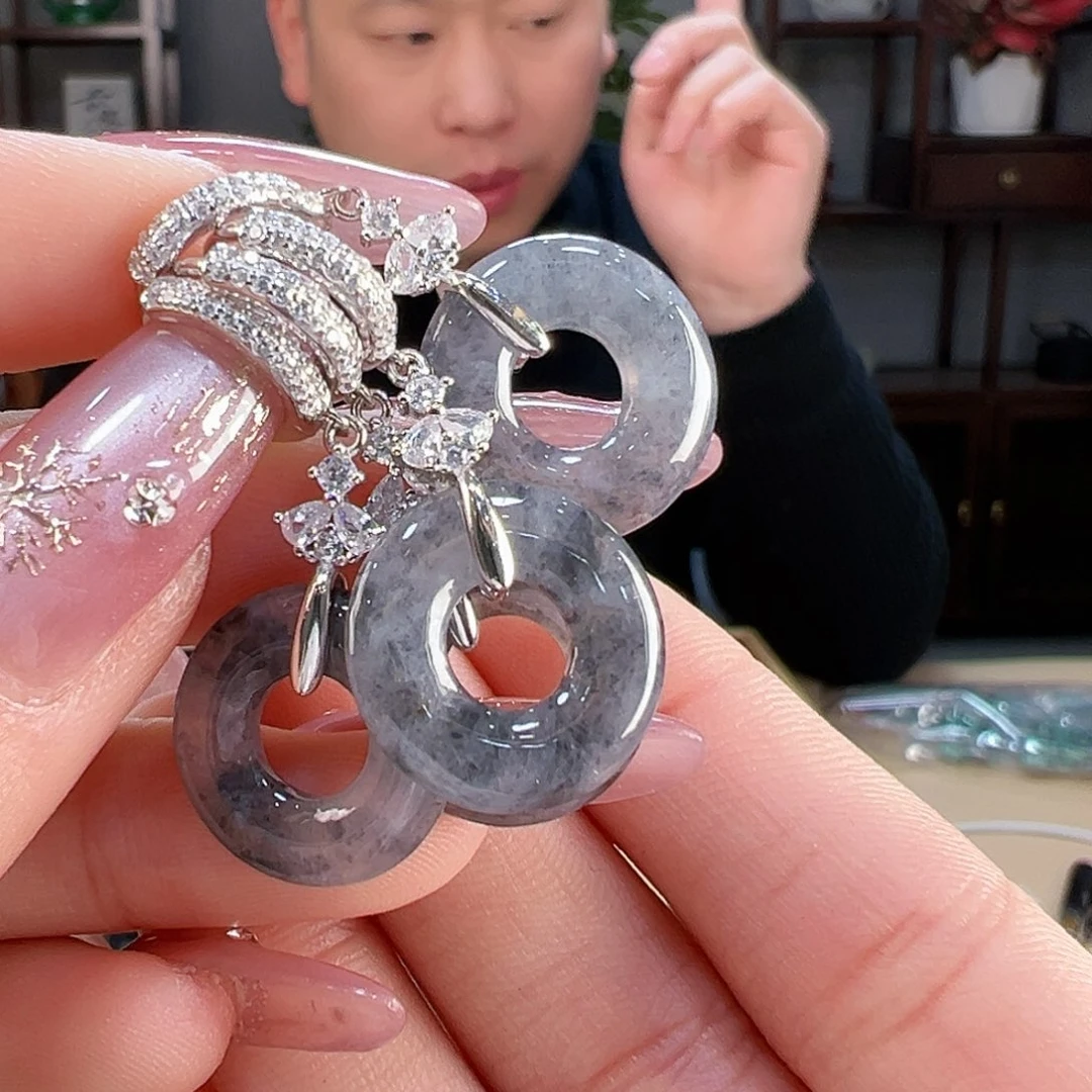 翡翠耳饰银S925镶嵌多样性发货一幅