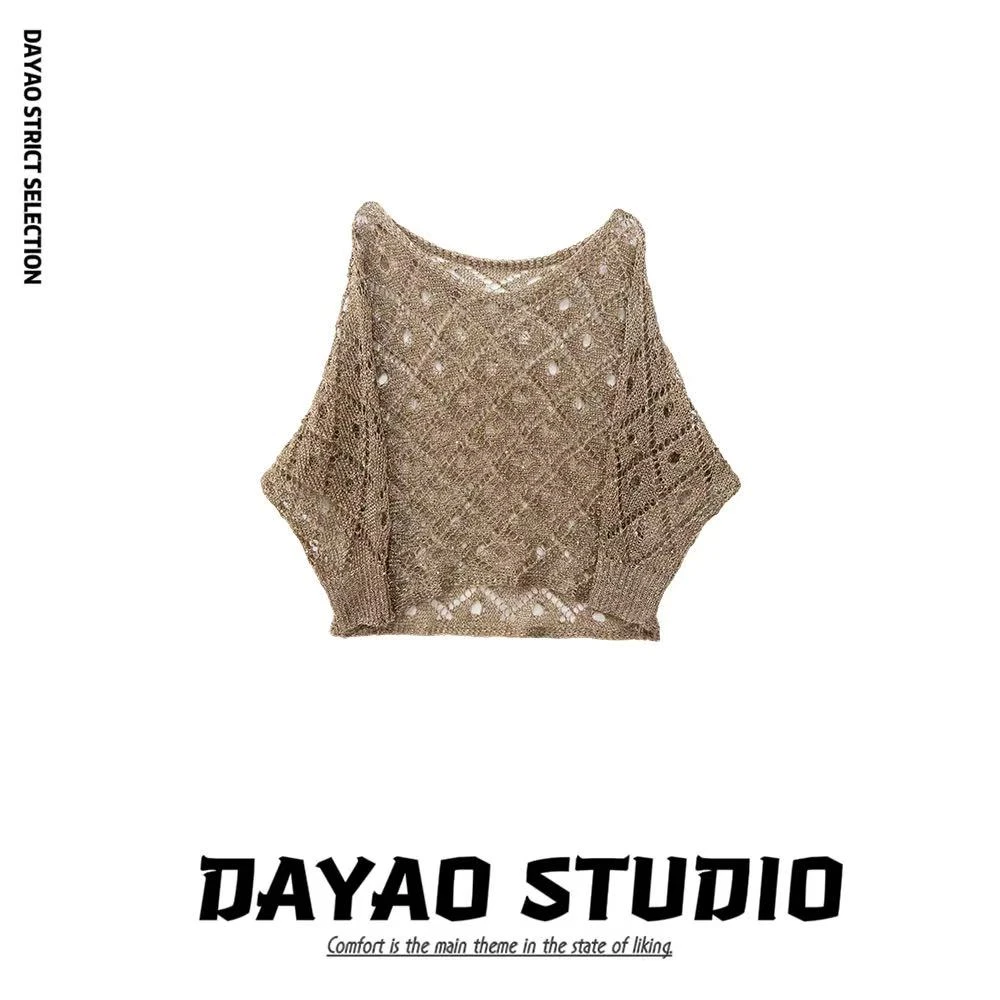 【金光灿灿】亮片镂空针织T恤罩衫上衣女