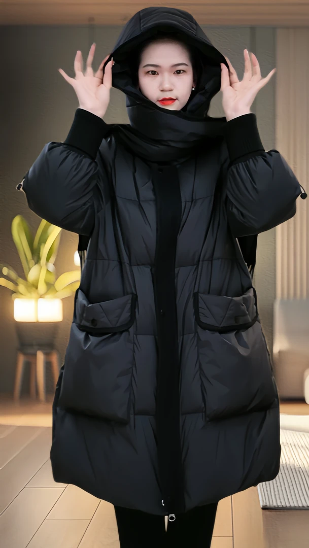 【羽绒服】冬季设计感围巾连帽优雅百搭白鸭绒羽绒服保暖洋气宽松女