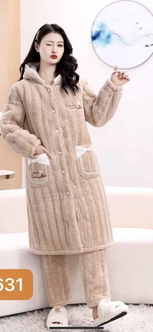 631郁金香连帽睡袍女冬季加厚保暖家居服舒适