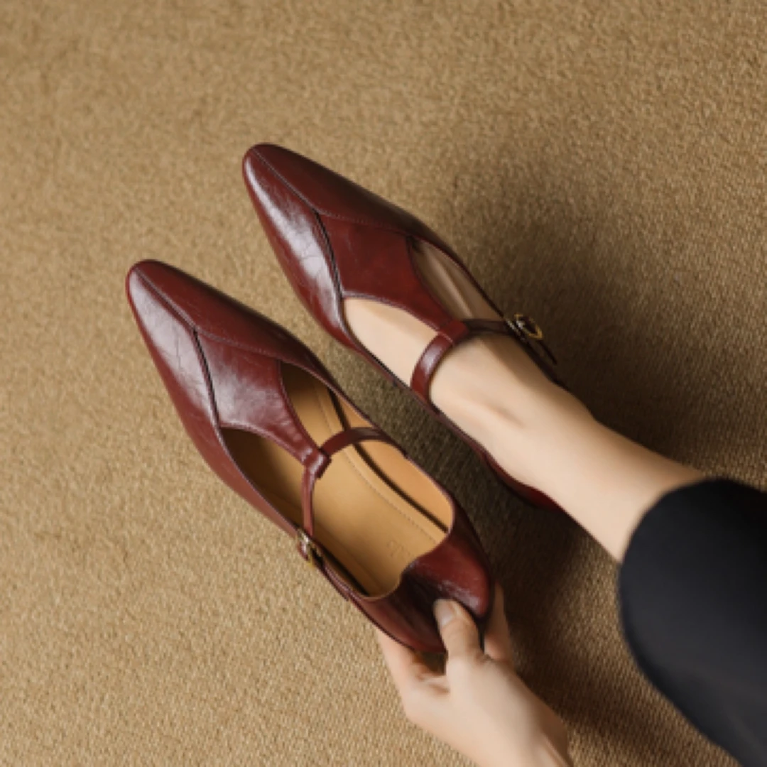 阿丽塔女鞋-2cm春季新款尖头低跟单鞋一字带玛丽珍女鞋舒适通勤