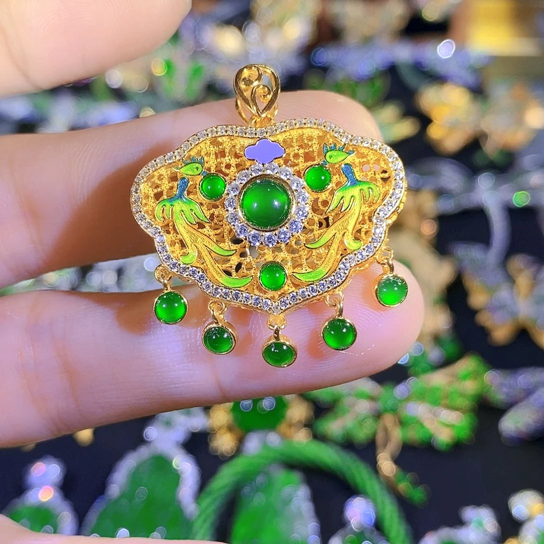 吊坠(不含链)银S925镶嵌翡翠