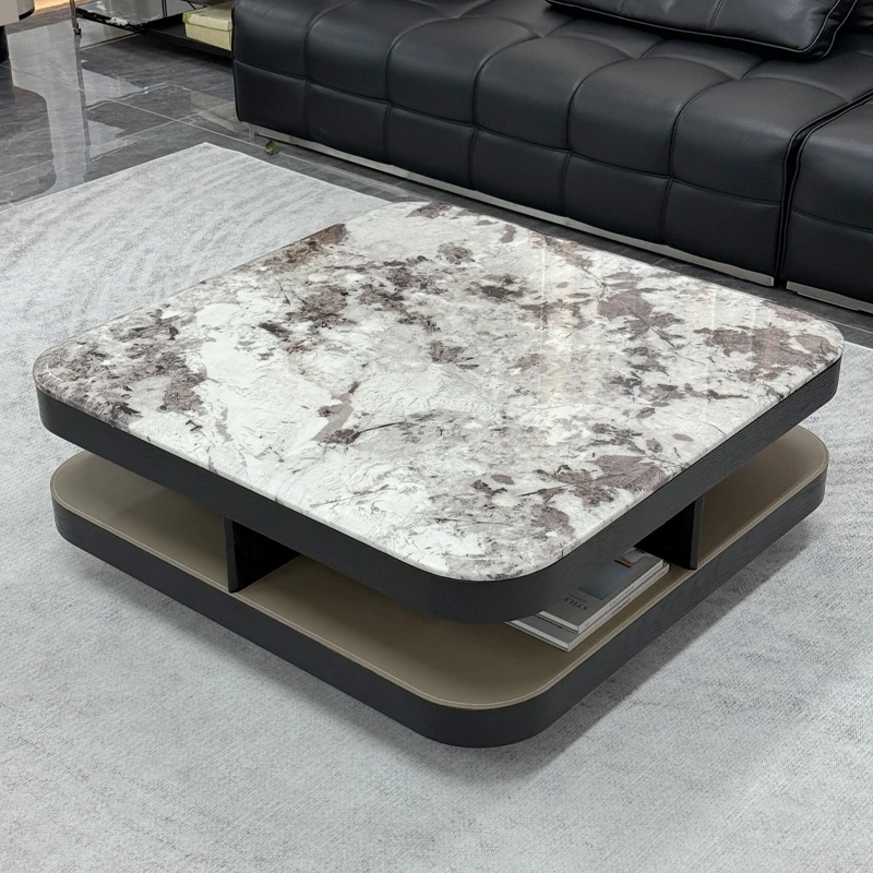 意式极简天然大理石正方形盒子茶几便捷储物客厅市场简约奢石茶几