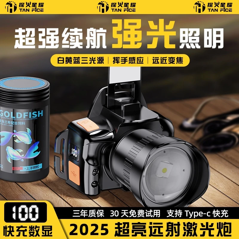 探火星耀强光超亮头戴充电感应超长续航户外登山夜钓鱼头灯专用