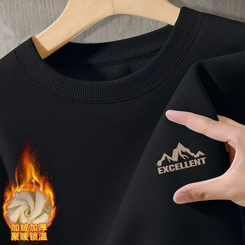 秋冬季加绒加厚时尚百搭休闲保暖重磅圆领卫衣