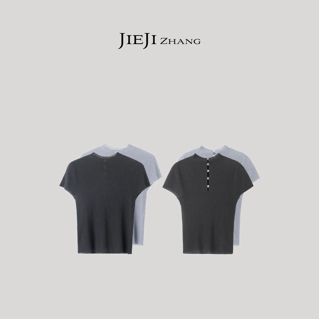 【JIEJI ZHANG】蚕丝羊毛高级定制春秋时尚百搭双色混纺衫351590