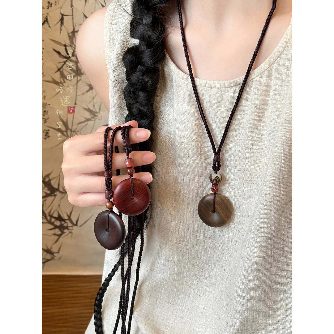非金属布艺项链 平安扣编织挂绳项链女新中式国风复古禅意毛衣链
