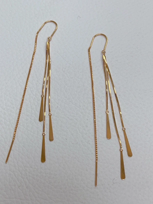 瑞涵轻奢 18K玫瑰金轻奢美三线蛇骨长流苏耳线