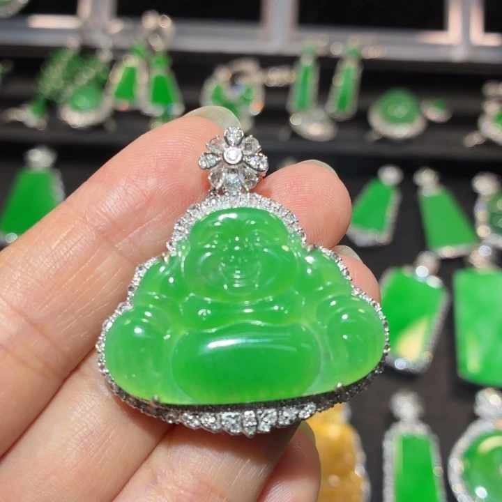 翡翠18K金镶嵌吊坠(不含链)翡翠