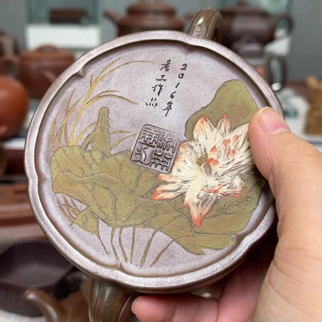 强***菜紫砂茶壶梅花周盘